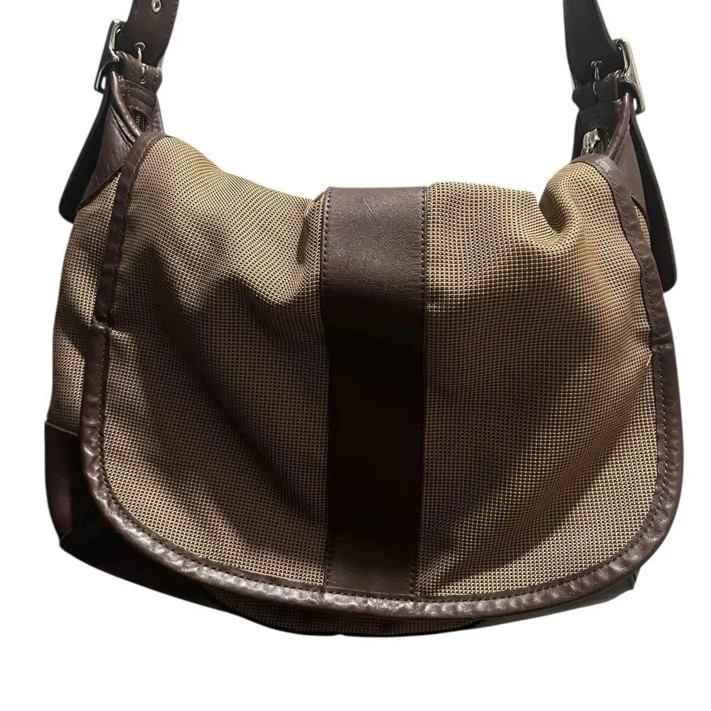 L.L. Bean Brown Canvas & Leather Hobo Shoulder Bag Adjustable Strap